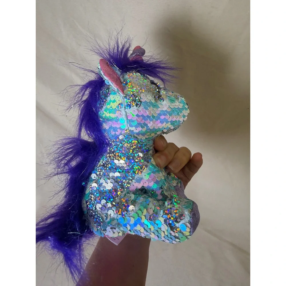 Bling! Sequin Unicorn Plush Toy Iridescent Blue Purple Mane 7 Inch NWT